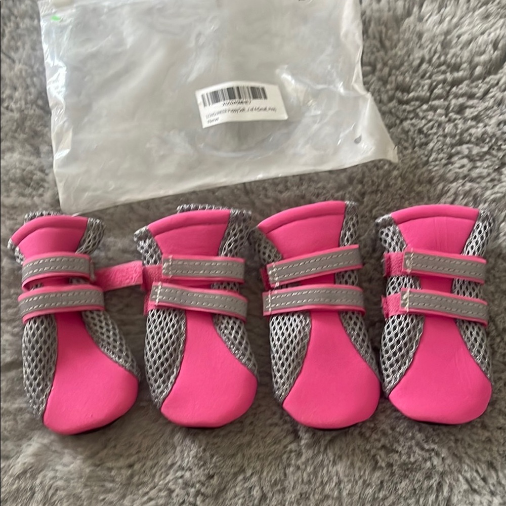 Pet Pink and Gray Reflective Dog Cat Booties Waterproof